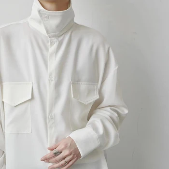 2022 Есен, корейски стил, уникални тениски с голям нагрудным джоб, мъжки ежедневни свободни ризи в стил ретро с шал яка, за да проверите за мъже, размер M-XL