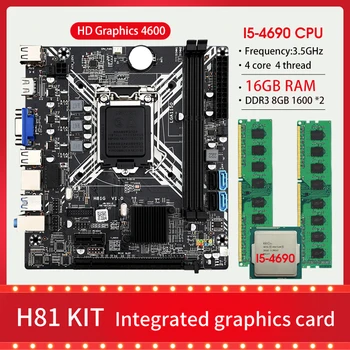 Комплект дънната платка H81 LGA 1150 с процесор core I5 4690 DDR3 е 8 GB * 2 = 16 GB Оперативна памет от PC 1600 Mhz USB3.0 SATA3.0 С вградена графика