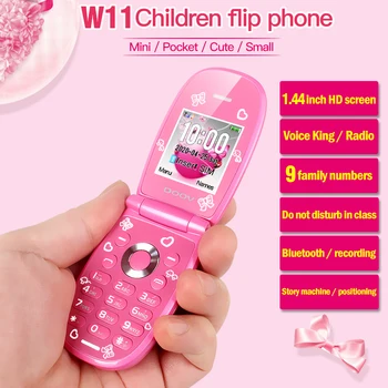 Мобилен телефон W11 Mini Сладко Filp с една карта Силни вибрации 2G GSM MP3 MP4 FM Детски мобилен телефон