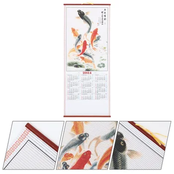 Традиционен китайски календар, свитък, окачен календар, календар, Годината на дракона, Офис календар, имитация на бамбук
