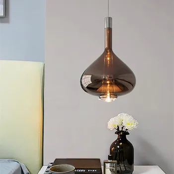Окачен лампа от италианско стъкло Nordic Led в бутылочном абажуре до лампата на Ресторант, Украса на хола, кухня с бар-дълъг линейна лампа