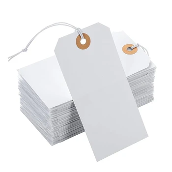 Тагове за окачване на еластична линия от 100 парчета памук, с перфорации, карта, регистрационен номер от бяла хартия