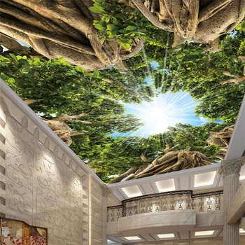 papel de parede Потребителски фотообои старовозрастные горски дървета небето през дърво таван начало декор стенопис от папие-маше