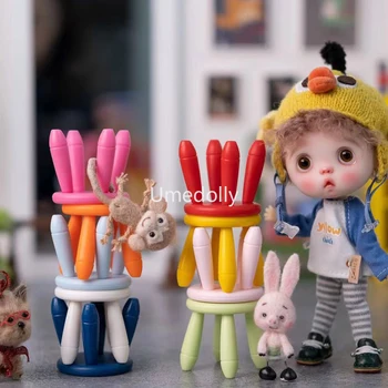 Хубава цветна миниатюра куклена къща в мащаб 1/12, Мини-стол, Табуретка, обзавеждане за OB11, аксесоари за кукла къща, Играчка