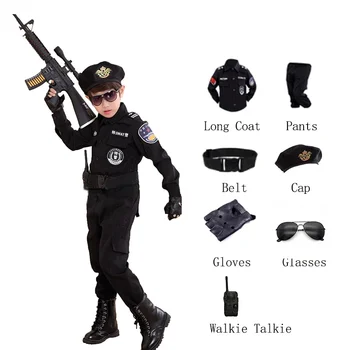 Детски костюми полицай на Хелоуин, Бебешко парти, Карнавальная полицейска форма 110-160 см, Комплекти дрехи за cosplay за момчета, армията на полицаи