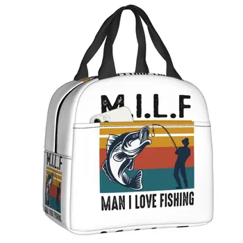 Milf Man I Love Fishing Изолирано чанта за обяд за жени и мъже, Множество кутия за топли и студени обеди, Плажни чанти за къмпинг, пътни чанти за пикник