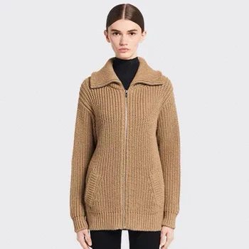Жена модерен обикновен вълнен вязаный пуловер с цип, палто-жилетка оверсайз Ngvp #nigo6841
