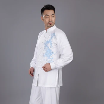Оригинални висококачествени мъжки дрехи за тренировки dragon Уин Чун, Тай Чи от бамбуково влакно Пролет-лято за практикуване на китайското кунг-фу