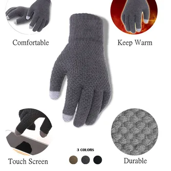 Зимни мъжки трикотажни ски ръкавици със сензорен екран, висококачествени мъжки плътни топли вълнени обикновена ръкавици, есенни мъжки ръкавици, спортни дрехи.#