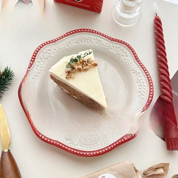 Керамични дневна с чиния с коледен релеф Instagram голяма influencer, купа за закуска с пържола, салатница, реколта посуда