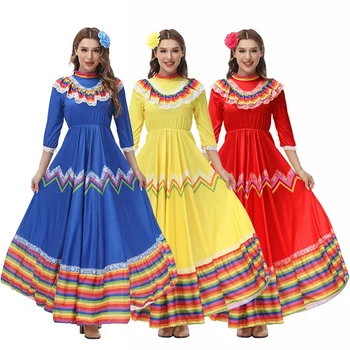 Жени, Момичета Мексиканска Традиция Костюм Фламенко Танц На Сцената На Народно Рокля Танцов Кръг Мексико Парти За Хелоуин Маскарадное Рокля