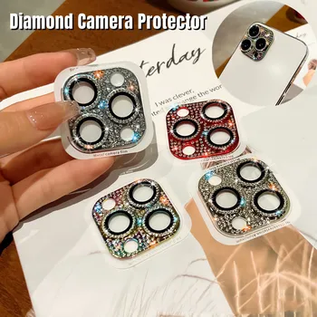 Защитно Фолио За Обектива на Камерата Diamond Bling За iPhone 15 14 12 13 11 Pro Max 12 13 mini 14plus Метален Корпус С Лъскава Задната Леща Стъкло