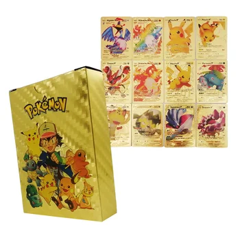 220-55 бр. Набор от Карти Pokemon Vmax GX Box пикачу Английски Немски Дъгата на Оригиналния Златен Сребърен Черен Charizard Набор от Играчки с Метални Букви