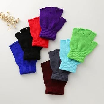 1 чифт цельнокроеных ръкавици без пръсти на полпальца за жени и мъже, вълнени трикотажни памучни ръкавици за китката, топли зимни ръкавици за тренировки