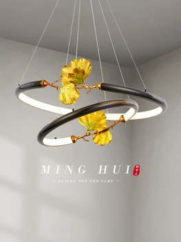 Новата китайска полилей Minghua, изцяло медна лампа за дневна, обзавеждане по емайл, цвят гинко, творчески китайски стил, спалня, трапезария