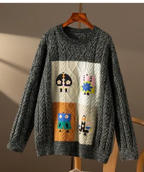 Основен женски сладък вязаный пуловер от чист кашмир с дълъг ръкав, Елегантен женски универсален пуловер с кръгло деколте, жилетка, потник, пуловер