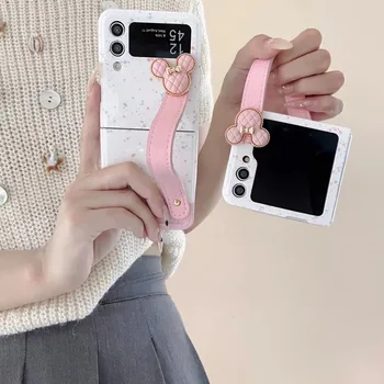 Сладък дисни cto Mickeys Minnies с каишка за ръка Калъф за телефон Samsung Galaxy Z Flip 4 3 Труден делото за PC Z Flip 5 Case Case
