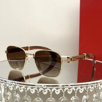 Квадратни слънчеви очила 2023 за мъже, Класически ретро слънчеви очила за жени, луксозни Маркови Дизайнерски Висококачествени очила за дървена дръжка UV400