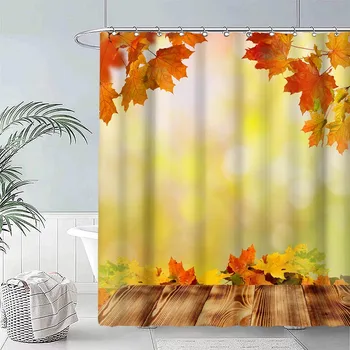 Завеса за душ с кленов дърво, Здравейте есента на природата, Оранжеви листа, декорация за баня с 3D-принтом, завеса за декорация на дома