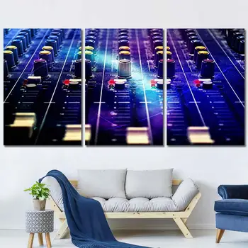 Платно с няколко ламперия, художествено изображение във формат HD На стената с рамка, звукови микшерные техно-конзола син цвят, готови да се мотае в стаята