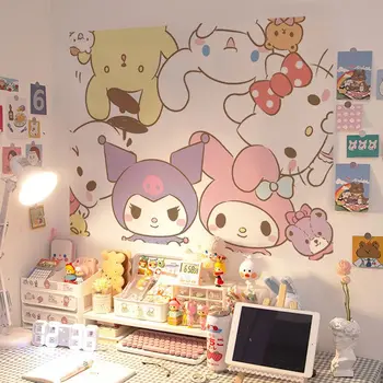 Стикери за стена с анимационни плакат на Sanrio, украса спални, Стенни стикери за момичета, Mymelody Kuromi Cinnamoroll, аниме-играчка за подарък