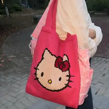 Нова кавайная сладко чанта Sanrio Hellokitty, чанта през рамо, вълнена вязаная чанта ръчна изработка, мультяшные подаръци за рожден ден, подаръци приятелка