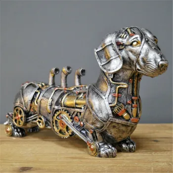 Скулптура на животните в стил steampunk от смола Промишлена статуя на куче-колбаси Обзавеждане Маса за домашен офис Украса за вашия работен плот Начало декор