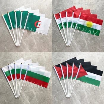 14x21 см, 5 бр. Алжирския кюрдски мини-ръчни знамена-пръчки България Палестина Малки развевающиеся Ръчни знамена и банери на Едро