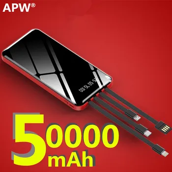 Захранване за бързо зареждане 50000mAh Преносим външен батерия с дигитален дисплей, вграден в кабели за iphone Xiaomi