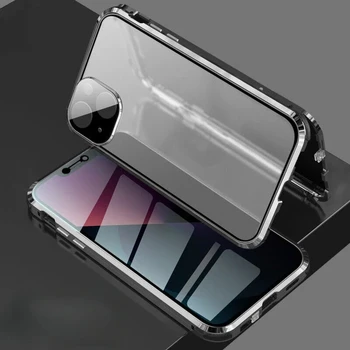 Защитава от надзъртане метална рамка Двустранен калъф за iPhone 14 15 Плюс 13 12 11 Pro Max устойчив на удари калъф Защита на екрана за поверителност на обектива