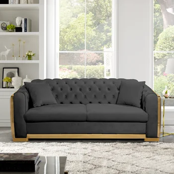 Черно кадифе диван с кичурите копчета, 3-местен, 81,8 