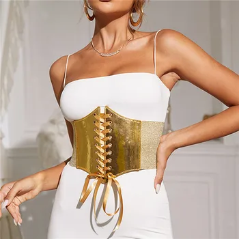 Моден еластичен Златен корсет и Широк колан за жени, луксозен Брендовый Дизайнерски колан, Женствена рокля, Пола, палто, Декоративен колан