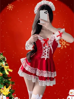 Жена Коледен костюм, рокля за cosplay, Дядо Коледа, рокля с една плюшена тапицерия, секси дрешки г-жа Санта Клаус, на Коледно парти