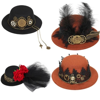 Пънк-цилиндър със завързана черепа, елегантна плоска шапка, бейзболна шапка, cosplay на Хелоуин за унисекс