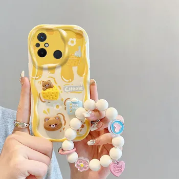 3D кукла, за декорация, за Xiaomi Redmi 12C Калъф за мобилен телефон с красиви мультяшными животни, модерен мек силиконов каишка за ръка, гривна, задната част на кутията