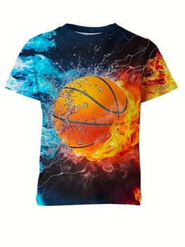 Пылающая Баскетболно тениска С графичен Модел За момче, Лятна Тениска С 3D Цифрово принтом, Активна Тениска С кръгло деколте И Къс ръкав, Детски Дрехи За Летен Отдих На открито