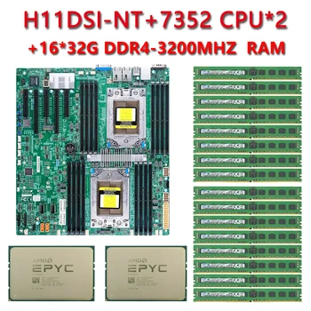 За дънната платка Supermicro H11DSI-NT REV2.0 + 2 * AMD 7352 2,3 Ghz 24C/48T CPU + 16* 32 GB = 512GBDDR4, 3200 Mhz ram памет