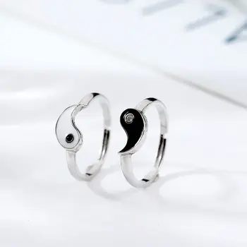 Креативна схема тайцзицюань симбиозата на Ин-Ян, медни пръстена за двойки, подарък за двойка, посеребренное пръстен