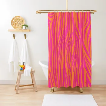 Розово-оранжев цвят завеса за душ в лента, цвят зебра, моющаяся водоустойчив плат, завеса за душ от водоустойчива материя