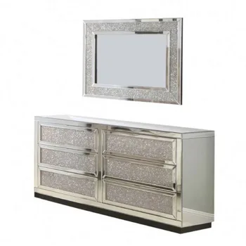 Мебели за дневна 2022 година с 6 чекмеджета Огледален шкаф Маса от натрошен диамант Скрин с монтиран на стената огледало за спалня