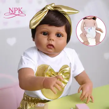 NPK 55 см мека силиконова кукла bebe в цялото тяло, възстановената момиче с бежаво-кафява кожа, реалистични водоустойчив кукла на допир