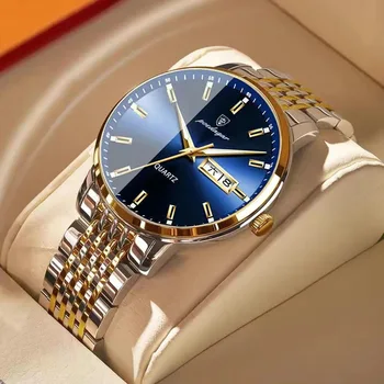 Мъжки часовник POEDAGAR 2022 от неръждаема стомана, бизнес кварцов мъжки ръчни часовници, водоустойчиви часовници с нежна дата,