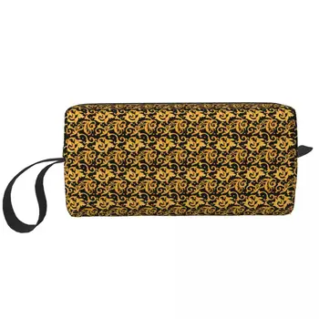 Луксозна Златна Европейската Цвете чанта за тоалетни принадлежности, Преносима чанта за съхранение на козметика в бароков стил Викторианска изкуство, Калъф за съхранение на козметика Dopp Kit