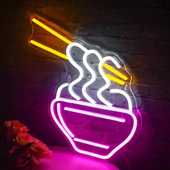 - Неонова реклама Ramen Led Неонови Лампи за Декор на стени, Загорающиеся Табели с Юфка за Ресторант, Домашен Бар, Кухня, Трапезария, Кафе, Японски