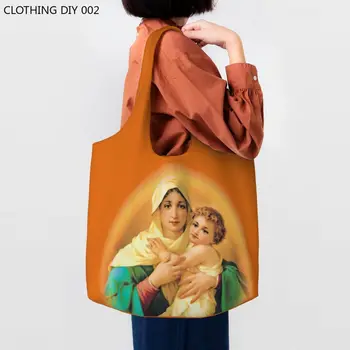 Чанти-тоут за пазаруване Our Lady Of Schoenstatt за еднократна употреба Virgin Mary Catholic Saint Хранителни холщовая пазарска чанта през рамо, Чанта