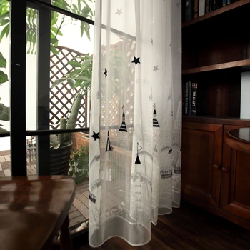 Прозрачна бяла тюлевая завеса за всекидневната с бродерия във формата на кула в стаята за момчета, Прозрачен воал, престилка на прозореца, за украса на дома