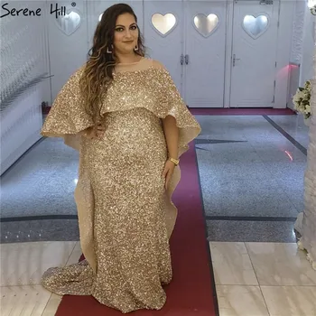 Златен Дълъг дъждобран Луксозни рокли за бала 2023 Дубай Вечерни рокли на Русалка с пайети Дълги Serene Hill BLA60937