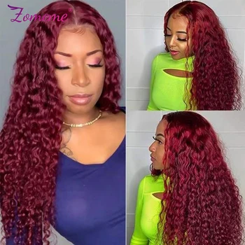 Перука с дантела отпред 13x4 99J Кестеняво-червен цвят, къдрава перуки, изработени от човешка коса, За жени, Бразилски HD Перука с дантела отпред, Siyun Hair Show