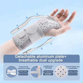 Защитна гума за китката с двойна алуминиева плоча за подкрепа на китките, вентилационна (противовакуумна) канална еластична превръзка за китката за ръце