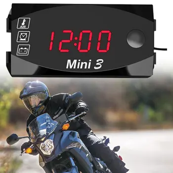 3 В 1 Мотоциклетни електронни часовници 12V, Моторни часовници IP67, прахоустойчив, водоустойчив термометър, Волтметър, часовници с led цифров дисплей